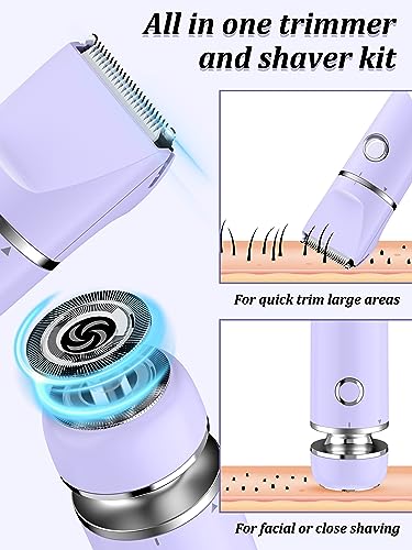Purple Bikini Trimmer & Shaver Kit for Women 2-in-1 Wet Dry Electric Body Hair Removal