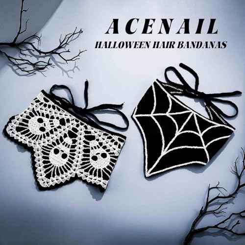 Acenail Black Skull Headbands Crochet Bandanas Headband Web Gothic Head Scarf Halloween Hair Accessories for Women 2Pcs