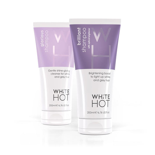 White Hot Cleanse Duo: Brilliant Shampoo & Glorious Shampoo 200ml, brightening boost and shine for white & grey hair, purple shampoo