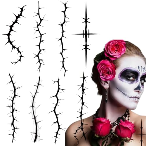 Black Stitch Scar Temporary Tattoos - 8 Pack Halloween Costume