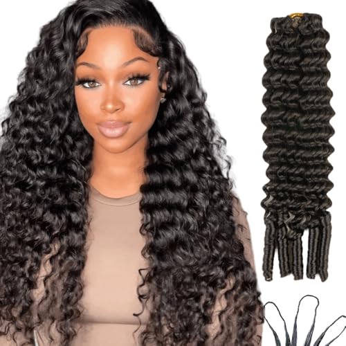 CurlyPark Burmese Deep Wave Crochet Hair Extensions 20 Inch / 240g, 200 Strands Full Head