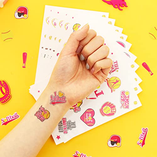 Serencatcher 144 Pcs Softball Temporary Tattoos, Softball Gifts Baseball Party Favors Tattoos Stickers Waterproof for Softball Birthday Party Decorations Softball Sports Club Team Rewards