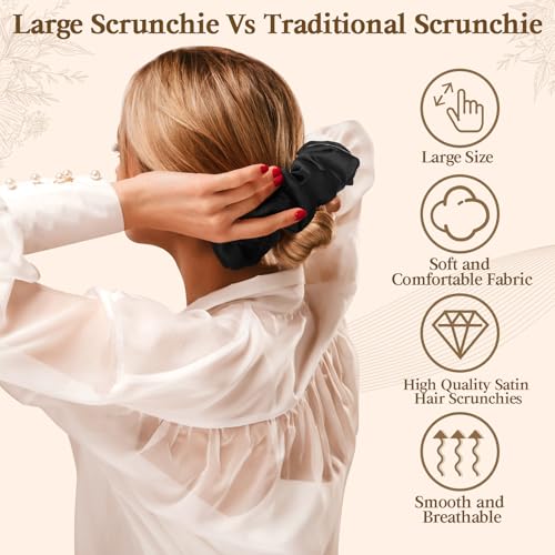 4Pcs Large Satin Hair Scrunchies, Big Pillow Scrunchies for Women Girls Silk Sleepy Scrunchie Ponytail Holders for Thick Hair