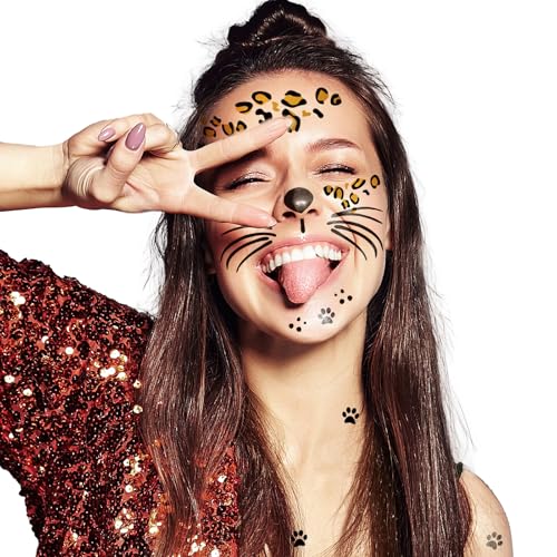 Leopard Face Temporary Tattoos, 7-Sheet Set