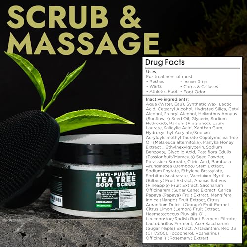 Tea Tree Antifungal Foot Scrub & Medicated Body Wipes Bundle (40 Count)
