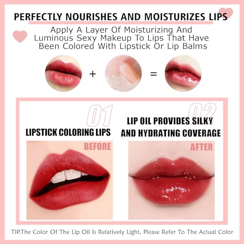 2PCS Lip Oil Set, Hydrating Lip Glow Oil Lip Plumper Gloss, Tinted Lip Oils Transparent Long Lasting Non-sticky Lip Gloss, Plumping Lip Gloss Lip Care Kit (Raspberry & Cherry)