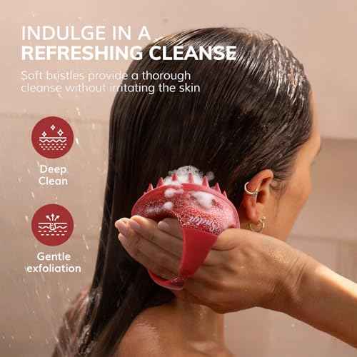 Sndyi Scalp Massager Shampoo Brush, Scalp Scrubber with Soft Silicone Bristles, Scalp Exfoliator for Dandruff Removal, Scalp Massager for Hair Growth, Wet Dry Hair Brush, Red-Limited Edition