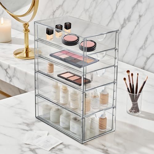 Prsildan 5-Drawer Acrylic Hair & Makeup Organizer, Space-Saving Storage