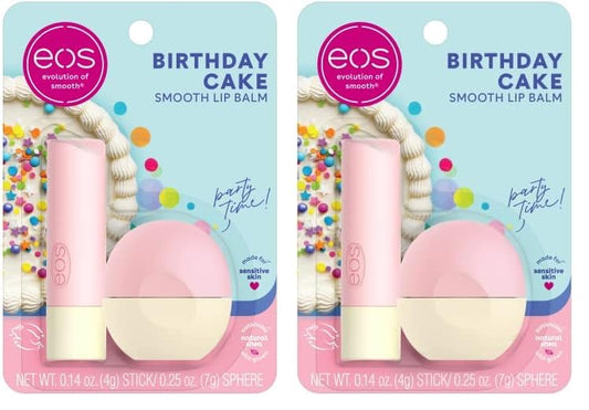 eos Natural Shea Lip Balm- Birthday Cake, All-Day Moisture Lip Care Products, 0.39 oz (Pack of 2)