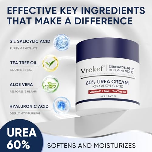 VREKEF Urea Cream 60% with Salicylic Acid for Dry Cracked Feet - 5.29 oz