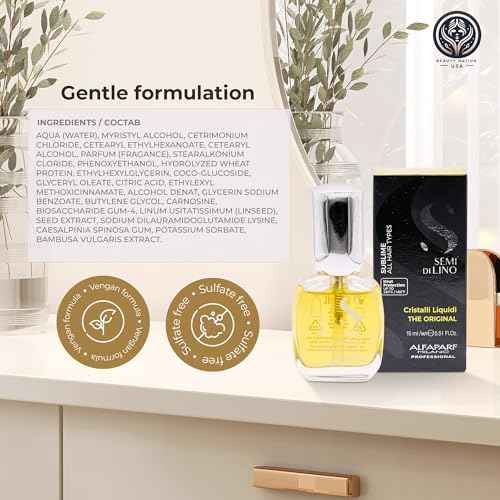 Alfaparf Sublime Cristalli Liquidi Hair oil serum Bundle with Beauty Nation treatment cap, sulfate free and vegan formula, Hair heat protectant 15ML
