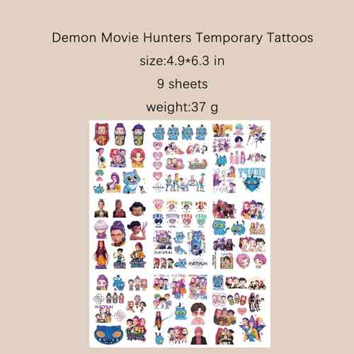 99 PCS Demon Movie Hunters Temporary Tattoos for Kids| 9 Sheets