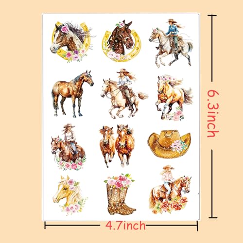 20 Sheets Glitter Western Temporary Tattoos - Cowboy Cowgirl Horse
