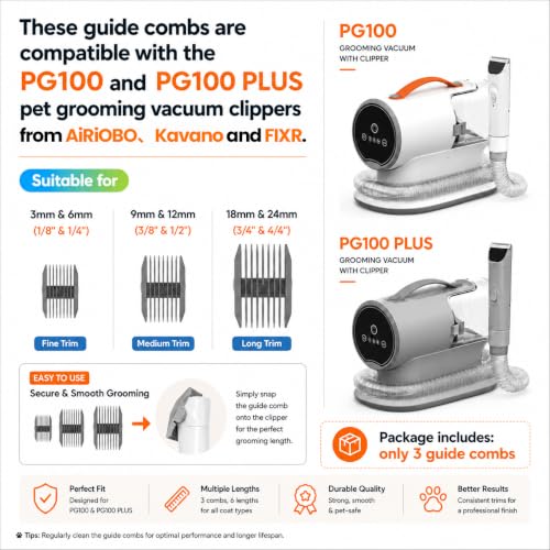 AiRiOBO PG100/PG100 Plus Pet Grooming Vacuum Guide Combs, 3 pcs