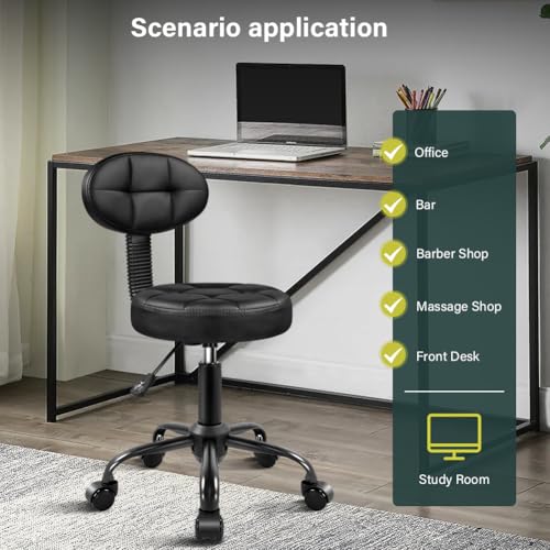 Round Stool with Back & Wheels - Adjustable Height Massage Chair