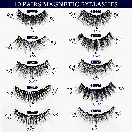 DUOERLA Magnetic Eyelashes,10 Pairs Magnetic Lashes Natural Looking with Applicator and 4 Tubes of Waterproof Magnetic Eyeliner, [Upgraded] Reusable,Strong Hold,Lightweight, Cruelty-Free,Easy to Apply