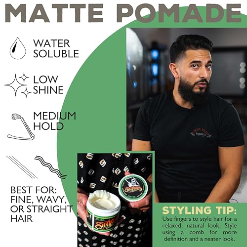 Suavecito Pomade Matte (No Shine) Formula 4 oz, 1 Pack - Medium Hold Hair Pomade For Men - Matte Hair Paste For Natural Texture Hairstyles