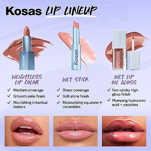 Kosas Wet Stick Moisturizing Shiny Sheer Lipstick with Ceramides, Hyaluronic acid, Peptides and Mango Butter - Soothes, Softens, and Moisturizes Lips – Hot Beach