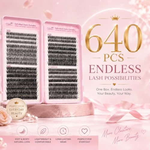 YELIX 640pcs Wispy Lash Clusters 9-15mm Mixed Length Individual Lashes