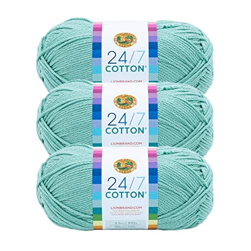 Lion Brand 24/7 Cotton Yarn, Lightweight Yarn for Knitting, Crocheting, and Crafts, Succulent, 3 Pack