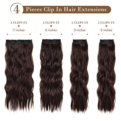 REECHO Hair Extensions, 4PCS Clip in Hair Extensions HE001 Natural Soft Synthetic Hairpieces for Women (20 Inch-200 Gram (Pack of 4), Dark Brown)