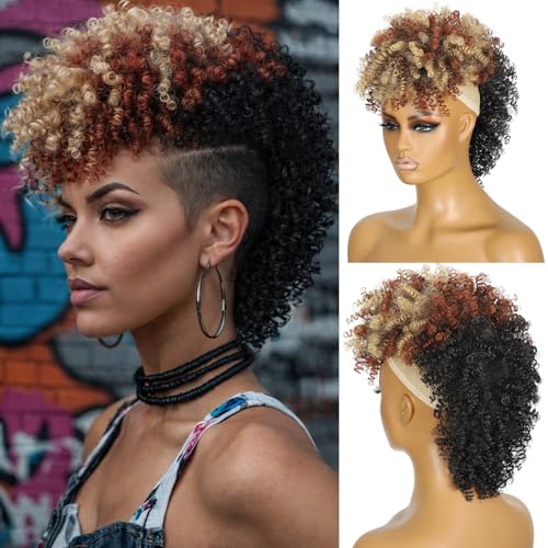 Mohawk Kinky Curly Ponytail Extension with Clips – Natural Black Mix