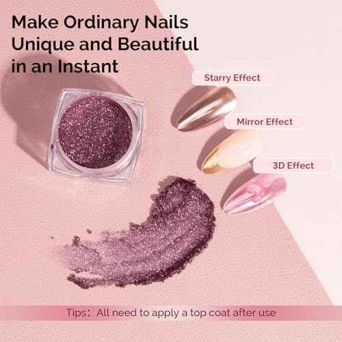 MelodySusie 16Pcs Chrome Nail Powder for Gel Nails,Metallic Mirror Effect Pigment Stylish and Technological Fine Glitter for Home DIY Salon Use