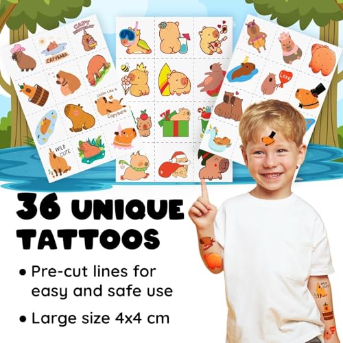 Capybara Party Favors Set - 60 Piece Kit with Slap Bracelets & Tattoos