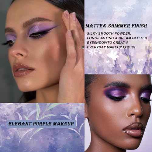 Purple Eyeshadow Palette, 12 Shades Lavender Purple Glitter EyeMakeup Pallet Smokey Neutral Silky Blendable Cream Eye Shadow for Older Women MatteMatellic Pink Compact for Cosplay Halloween Witch Look