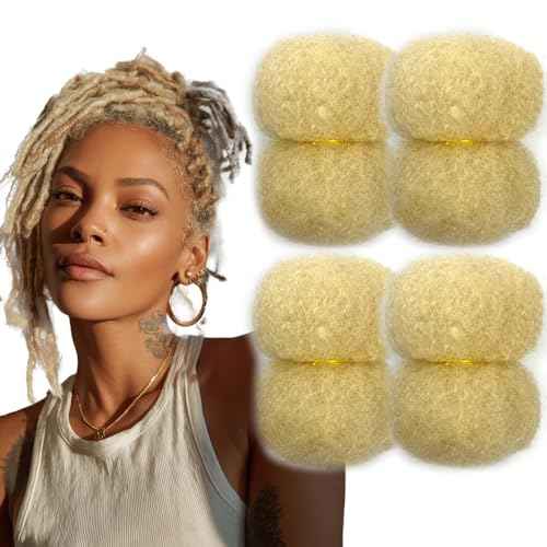 Tight Afro Kinky Human Hair for Dreadlocks,Ideal for Making Locs,Repair Extensions,Twist or Braids 4 Bundles/Package Light Blonde #613 8inch