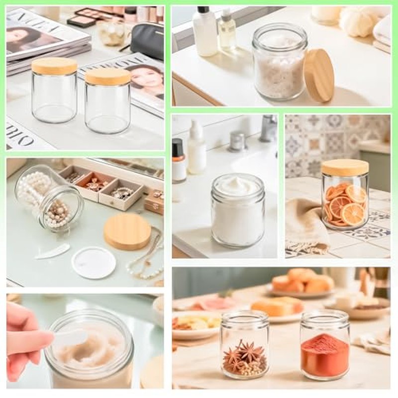 8oz Glass Jars with Woodgrain Lids - 4 Pack Cosmetic Containers