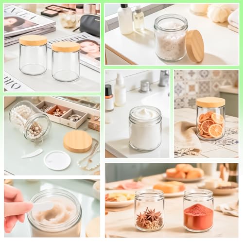 MotBach 8oz Wood Grain Glass Jars with Lids & Spatulas - Travel Cosmetic Containers