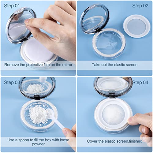 OIIKI Loose Powder Compact Container 2-Pack with Mirror & Puff