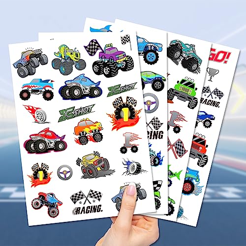 75 PCS Toddler Tattoos Hot Wheels Birthday Decorations Hot Wheels Party Favors, Kids Tattoos Temporary for Boys Monster Truck Racing Car Flag Fake Tattoo Stickers