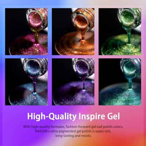 RARJSM Chameleon Gel Nail Polish Multichrome Gradient Color Changing Dark Blue Purple Orange Green 6pcs Set 7.5ml Shimmer Glitter Gel Polish Curing Requires Soak Off Sparkle Chrome Nail Gel Varnish