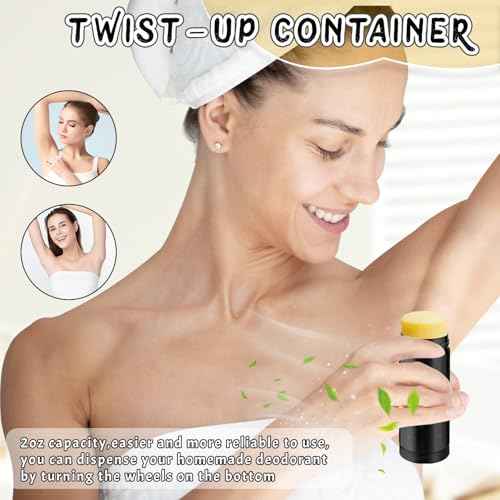 15 Pack 2 oz/60ml Plastic Deodorant Containers,Empty Round Twist-Up Solid Stick Tube Container for Homemade Deodorant,Shaving Soap Stick,Heel Lip Balm,Solid Lotion Bars-Top Filling,Black