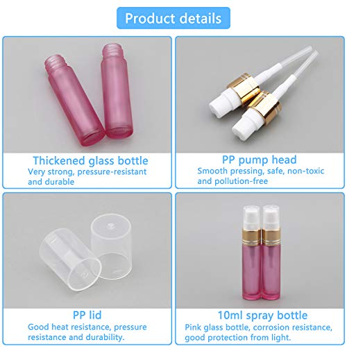 10Pcs Glass Spray Bottles, 10ml (1/3oz) Matte Pink Sprayer Bottle with Funnels Droppers, Fine Mist Sprayer Atomizer Vials for Essential Oils Perfume Cosmetic Liquid
