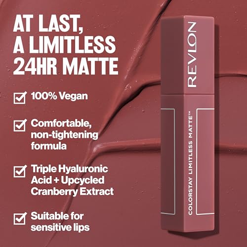 Revlon ColorStay Limitless Matte Liquid Lipstick, Vegan Formula, No-Budge, Longwear Lip Color, Long Lasting, Lightweight/Comfortable, Waterproof, 010 Top Talent, 0.17 fl oz