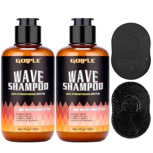 2PCS Wash Shampoo for Black Men - 360 Waves Shampoo for Men Hydration Enhance Shampoos Biotin Hair Growth Shampoos with Wave Comb Hair Brush- Strengthens Hair Promote Growth Nourishes (12 FL OZ)