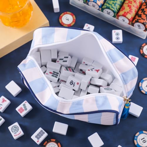 Sanwuta Mahjong Tile Bag with Zipper, Embroidered Storage Pouch