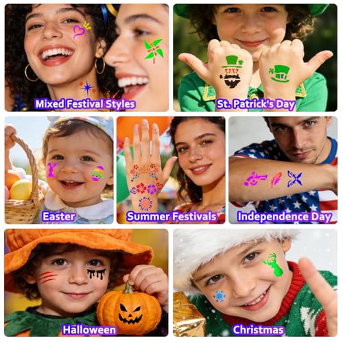 Temporary Tattoo Markers with Stencils - 16 Dual-End Pens + 12 Reusable