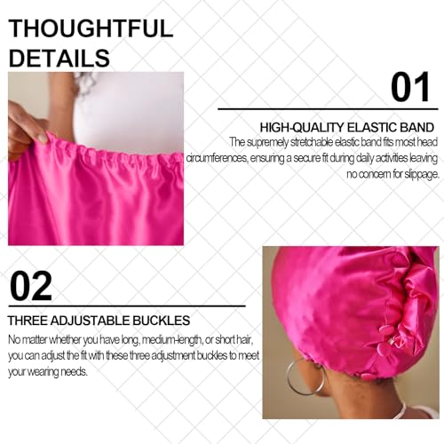 PROMEED Hydrating Silk Bonnets with Hyaluronic Acid, 100% 23 Momme Mulberry Silk Turban for Long Hair Care, Moisture Silk Sleep Cap for Healthy and Smooth Hair (Fuchsia)