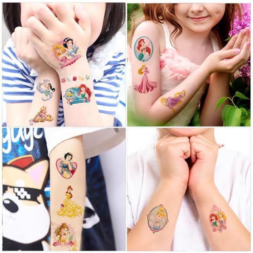 100 Princess Temporary Tattoos for Kids – Waterproof Cartoon Stickers