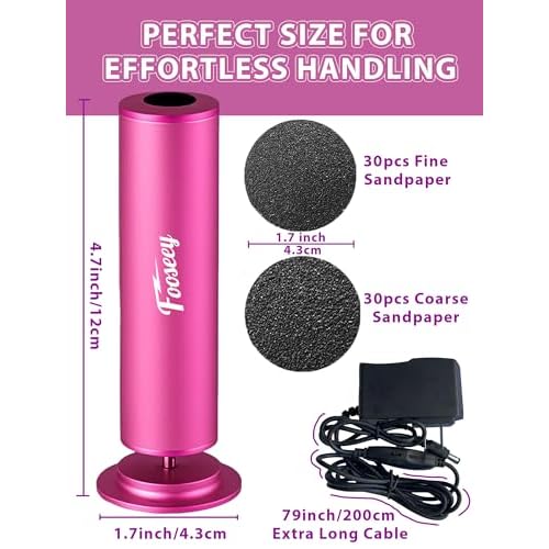 Electric Foot File Tool - Callus Remover for Feet, Professional Pedicure Machine with 60pcs Sandpaper Discs, Adjustable Speed Foot Files for Deadskin, Dry and Cracked Feet