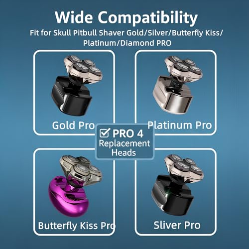 Compatible with Pitbull Shaver Replacement Blade,2 Pack Fit for Skull Shaver Replacement Heads,Pro 4Replacement Blades Fit for Skull Pitbull ShaverGold/Silver/Butterfly Kiss/Platinum/Diamond PRO.
