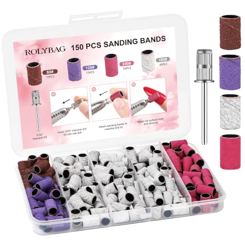 Nail Drill Sanding Bands Set 150 Pcs with 4 Grits for Manicure & Pedicure - Variation 153C