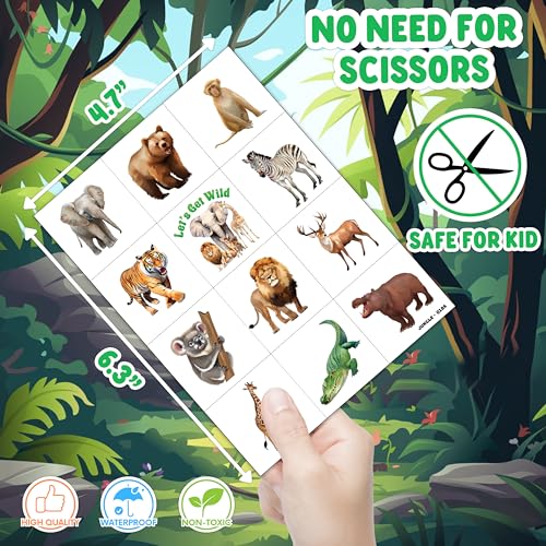 96 PCS Jungle Animal Temporary Tattoos for Kids