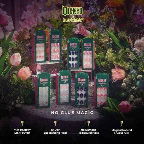 WICKED X imPRESS Press On Nails, New Improved Adhesive, Up To 10 Day Hold, ¡®Tulip Harvest¡¯, Pink, Medium Almond, Includes 30 Fake Nails, 1 Prep Pad, 1 Manicure Stick, 1 Mini File