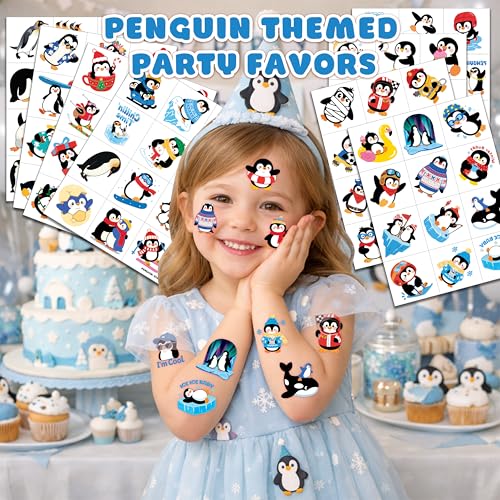 96 PCS Penguin Temporary Tattoos for Kids | Winter Party Favors