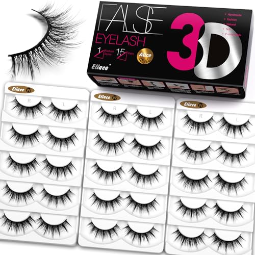 Eliace 3D Mink Cat Eye False Eyelashes - 15 Pairs Wispy Lashes